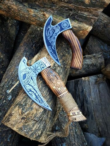 Set of 2 Viking Pizza Cutter Axe New Viking Hatchet Pizza Axe Mini Axe, Pizza Cutter, Small Camping Axe, Small Axe with Premium Leather Sheath Cover