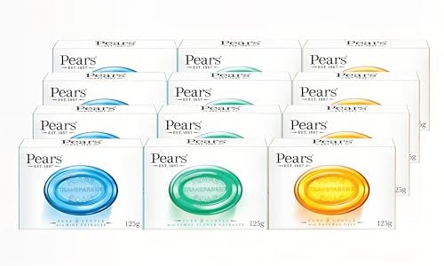 Pears Seifenstücke im Multipack, natürliche Öle (4) + Minzextrakte (4) + Zitronenblütenextrakte (4), je 125 g, 12er-Pack