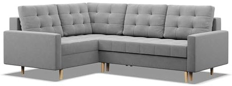 Mebligo - Ecksofa mit Schlaffunktion und Bettkasten Elma, Eckcouch mit Ottomane Links, Sofa L Form (BxTxH) 223 x 172 x 88 cm, Couch Wohnzimmer, Ecke Sofa, Grau (Lux 32)