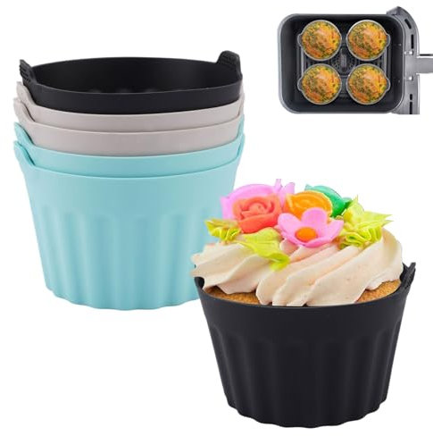 Lot de 6 Ramequin Moule Muffin Air Fryer, Moule a Muffin Silicone Sans BPA, Antiadhésif Moule Gateau Air Fryer, Réutilisable Mini Moules a Cake Silicone, pour Cupcakes, Puddings, Crèmes, Pâtisseries