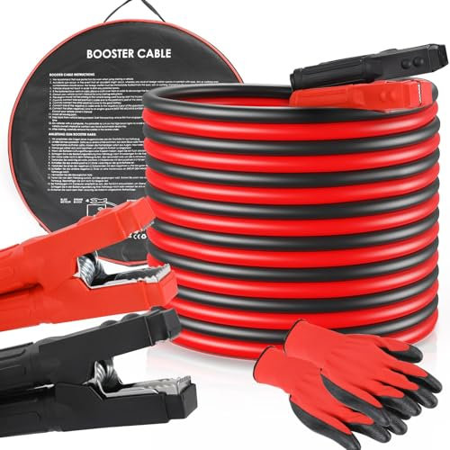 TLGREEN Cavi Avviamento per Auto, 4M 3000A 12V-24V, Sezione Trasversale di 50mm², Guanti e Borsa da Viaggio Inclusi, Cavi di Collegamento per Avviamento, Cavi Batteria Auto, Moto, Camper, Camion…