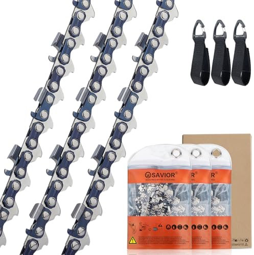 Savior Confezione da 3 catene per motosega per barra da 50,8 cm, calibro 147,3 cm, 76 maglie, passo 0,8 cm, catena di ricambio compatibile con Hyundai 62cc, Timberpro e altre motoseghe