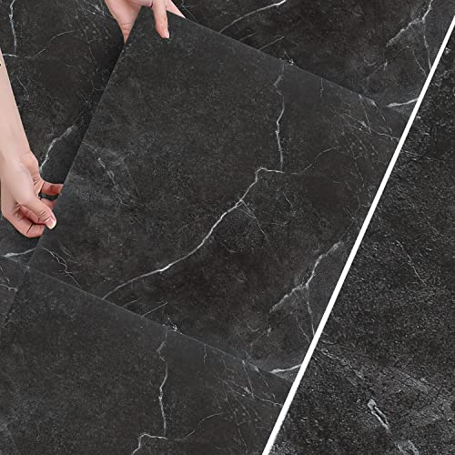 Peviasot PVC Bodenbelag Vinylboden Selbstklebend, 30x30cm Dicke 1.5 mm Vinyl Laminat 4m²/44 Fliesen Bodenfliesen Rutschfest, Wasserfest für Wohnzimmer Küche (Schwarz Marmor)