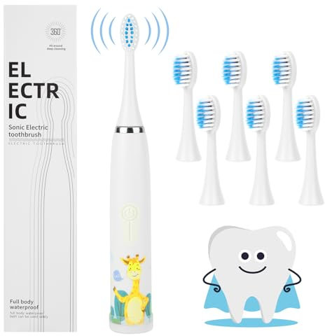 Vicloon Elektrische Zahnbürste Kinder, Kinderzahnbürste Elektrisch, Elektrische Zahnbürste Kinder ab 6 mit 4 Reinigungsmodi, 6 Ersatzköpfe, 2 Minuten Smart Timer, Wasserdicht IPX6, Weiß