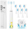 Vicloon Brosse à Dents Électrique Enfants, Blanc Fauve 4 Modes Nettoyage Brosse à Dents Sonique Rechargeable, Ultra-sileucieux Poils doux, Étanchéité IPX6 Minuterie de 2 mins 6 Têtes Brosse