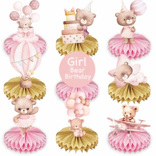 Doyomtoy Plüschbär Waben-Mittelstücke, Bärchen Waben Party Dekorationen Party Deko Bienenwabe Geburtstag Bärs für Kindergeburtstag Deko Baby Shower 9 Stück