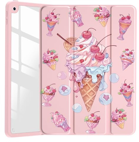 VibrantFruitique Yummy Ice Cream Case for iPad Air 11 M3(2025)/ M2(2024),iPad Air 5th(2022)/ 4th (2020) Gen 10.9 Clear Hard Back Hybrid Case,with Pencil Holder Trifold Stand Tablet Cover for Women