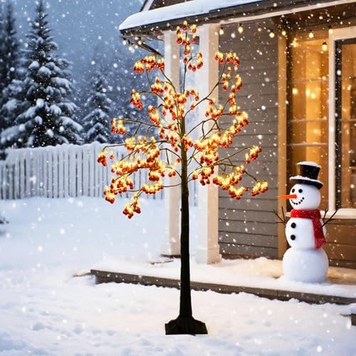 SOARS LED Lichterbaum 150m, Leuchtbaum mit 480 warmweißen LEDs & 384 roten Beeren, Metall Dekobaum mit Beleuchtung, LED Baum für Außen & Innen, Weihnachtsdeko XL