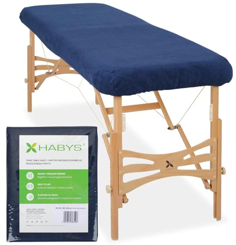 HABYS Frottee Massageliege Bezug,1-teilig | 60-65/180-185 cm, (Blau) | Bezug für Massageliege Klappbar 180 g/m², Frottee Liegenbezug mit Gummizug, Baumwolle Massageliegenbezug