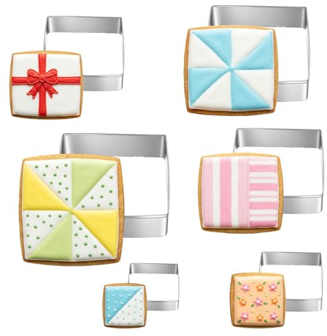 6PCS Square Cookie Cutter Set, Stainless Steel Square Cookie Cutter, Large Geometric Biscuit Molds, Geometric Frame Plaque Pastry Molds for Fondant, Cake and Chocolate (1.5, 2, 2.5, 3, 3.5, 4 Inch)