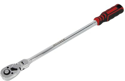 Neilsen CT0816 1/4in Dr Flexi-Head Ratchet – 72 Tooth, 304mm Long, Swivel Head, Composite Handle