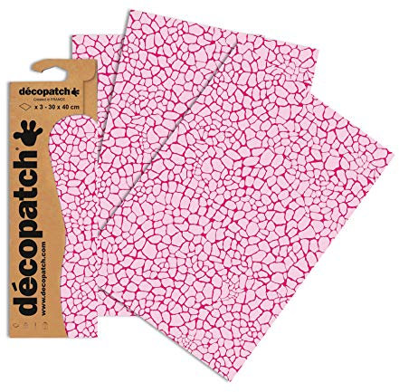 Décopatch C533O - Une pochette de 3 feuilles de papier imprimé 30x40 cm, Mosaïque rose