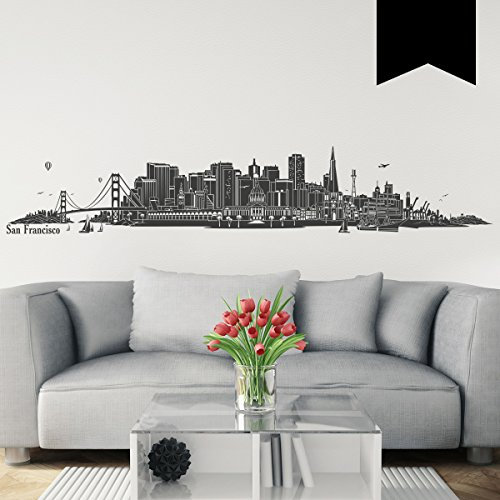 WANDKINGS Wandtattoo Skyline San Francisco 120 x 22 cm - Schwarz - 35 Farben zur Wahl