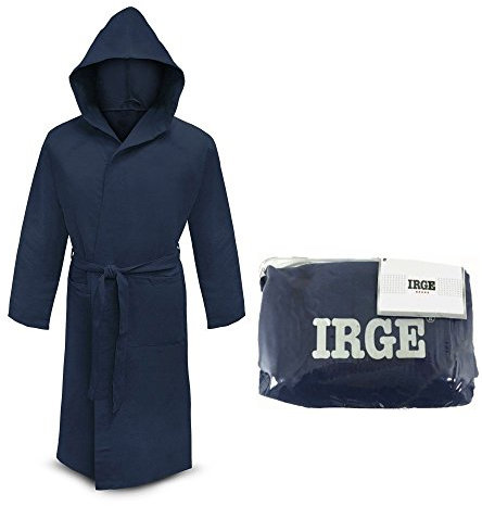Irge Accappatoio Microfibra Cappuccio e Borsetta Unisex (Blu, XXL)