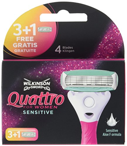Wilkinson Sword Quattro for Women Sensitive 3 Rasierklingen plus 1 Klinge Gratis