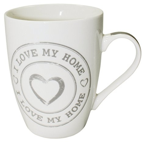 Haus und Deko Kaffeetasse I Love My Home Kaffeebecher mit Herz Porzellan Becher Henkel Tasse Auswahl Weiß mit Grau