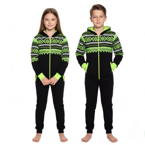 A2Z 4 Kids Girls And Boys Fleece Onesie - Aztec Onesie 001 Black & N. Green 13