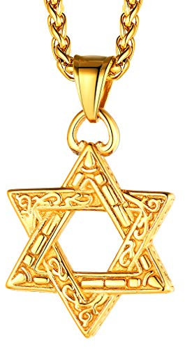 FaithHeart Pendentif Étoile de David Or Femme Collier Hexagone Homme Acier Inoxydable Bijoux Amulette de Protection Chaîne 55cm Porte Bonheur Cadeau Anniversaire pour Ado Garçon