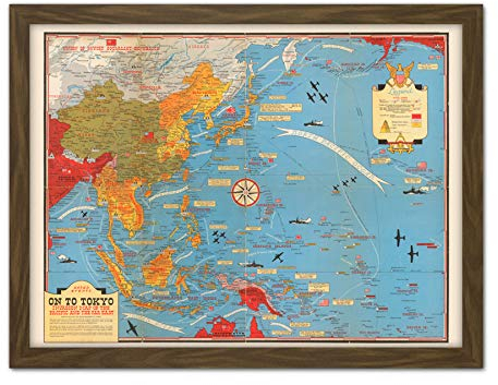 Artery8 Map Turner 1944 War WWII On To Tokyo Pacific Artwork Framed Wall Art Print 18X24 Inch