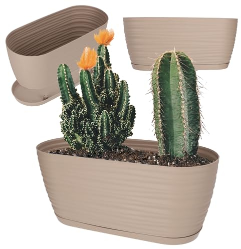 KADAX Maceta con platillo, Maceta, Maceta de Interior, Maceta de plástico Ligera, Maceta para Flores, Plantas, casa, habitación, Jardinera (27cm, Beige)