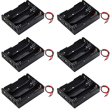 GTIWUNG 18650 Battery Case Holder with Lead Wire Bundle, 6 Pcs 3 x 3.7 V DIY Battery Storage Boxes, 3 Slots Black Plastic Batteries Case with Pin + 6Pcs Cable Straps