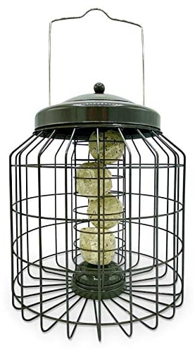 Large Heavy Duty Squirrel Proof Bird Feeder for Suet Bird Food Outdoor Garden use - Mocha Brown - with Strong Galvanised Metal Cage to Deter Squirrels & Large Birds