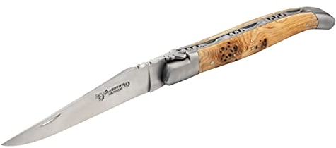 Laguiole en Aubrac Taschenmesser - Griff Wacholderholz - Heftlänge 12 cm - Klingenlänge 10 cm - original mit Zertifikat | Holz-Leute