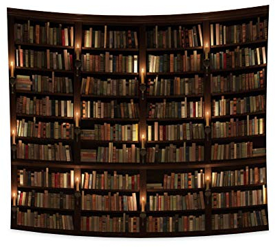 YONGFOTO 220x190cm Vintage Bücherregal Wandteppich, Alte Bibliothek Bücherregal Wandteppiche Holz Bücherregal Kerzenständer Kerzen Bücher Wandteppich für Wohnzimmer Wohnheim Dekor Sofa Teppich Decke