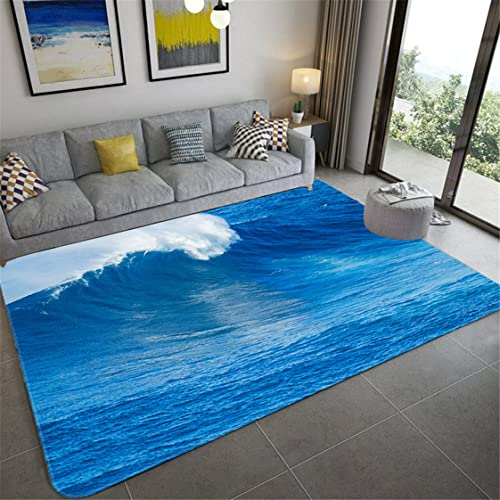 3D Blue Sea Wave Big Teppich Surf Shark Muster Für Wohnzimmer Dekoration Weich Rutschfest Badezimmer Matte Kinderzimmer Carpet Eingang Fußmatte Küchen Teppich Sofa Rug (Muster 5,50x80cm)