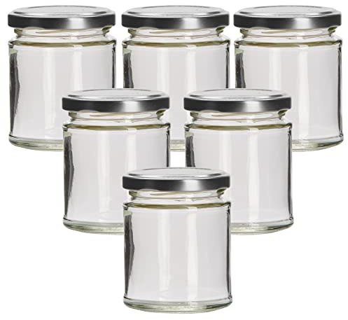 Balliihoo Homebrew Pack Of 6 x 190ml Round Glass Food Jar With Silver Twist Off Lids (Choice Of Lid Colours)