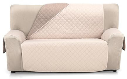 Martina Home Sofaüberwurf gesteppt, wendbar, Bernstein, 3-Sitzer, Leinen, Leder