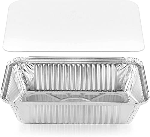 CafeTEq Aluminium Foil Food Trays Small Portions (No 6a) 19.7x10.5x4.9cm Containers Including Lids Perfect for Storage Freezing Roasting BBQ Meal Prep Takeaway (50)