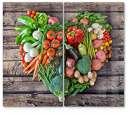 DEQORI Herdabdeckplatten Glas | 2er Set 60x52 cm | Motiv Vegetarisches Herz | Ceranfeld Abdeckplatten in Küche | Herd-Abdeckungen universal | Glasplatten & Schneidebretter für Kochplatte