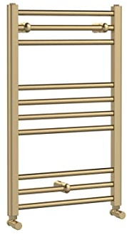 nuie MTY803 Lorica Round Straight Towel Radiator, 800mm x 500mm, Brushed Brass