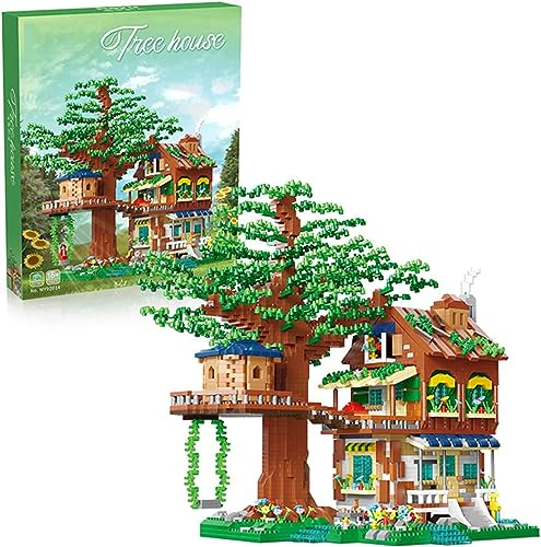 Auspcers Baumhaus Bausteine Haus Bausatz Set, 4076 Klemmbausteine Großes Treehouse Holzhütte Modulares Haus Modellbausatz, Spielzeug für Jugendliche und Erwachsene