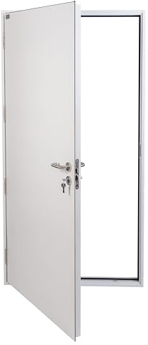 Steel Security Personnel Pedestrian Door - Industrial Grade Exterior Outdoor Security Door for Garage, Warehouse, Shed, Industrial Unit, Shed, Farm Barn (940 * 2035mm Outwards, White)