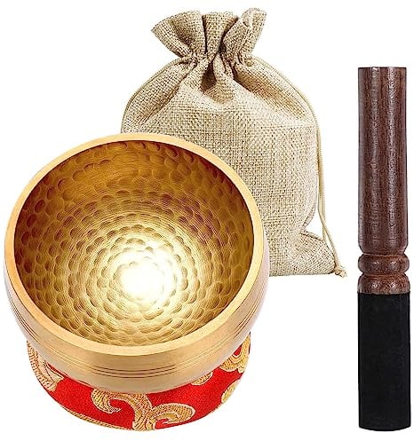 Tibetische Klangschale Klein,8CM Klangschalen Set mit Klöppel, Klangschalenkissen und Geschenk-Box, Handgehämmert in Nepal Singing Bowl für Meditation, Yoga, Chakra, Meditation Zubehör