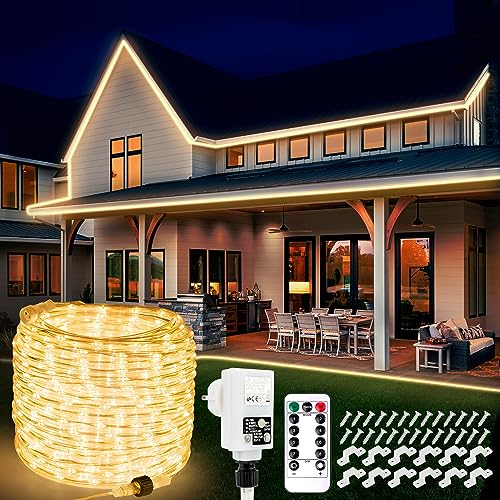 StarryEver 20 m, 800 LED, tubo di luci per esterni, collegabile, luce bianca calda, con timer a distanza, 8 modalità IP68, tubo luminoso per esterni, alimentazione per giardino, balcone, patio