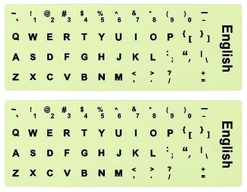 PATIKIL English Keyboard Stickers Glow in the Dark, 2 Pack Luminous Universal Keyboard Replacement Cover for Notebook Desktop Computer, Black Lettering
