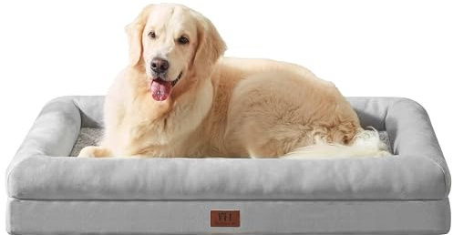 WESTERN HOME Orthopädisches Hundebett Grosse/Mittelgroße Hunde,Hundebett abwaschbar,Hundekissen,Hundeliege Mit Rand,Bezug Abnehmbar und Waschbar, Rutschfester Unterseite,Grau,106x76x16.5cm