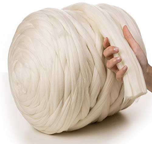 MeriWoolArt XXL Merino Wolle – 100% Schurwolle, Extra Dickes Filzgarn (4–5 cm) für Armstricken, Trocken- & Nassfilzen, Decken & Babydecken – Natürliche Farbe 250g