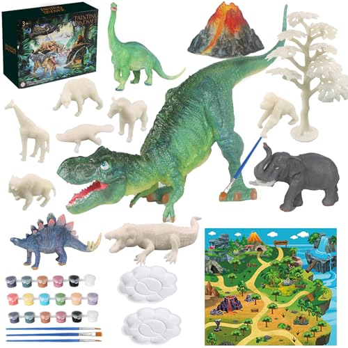 Ekuzi Kinder Dinosaurier Spielzeug Basteln Malset-11Stück Dino und Tierfiguren Sammlung Wildtiere Spielzeug Set und Spielmatten,Kindergeburtstag Weihnachten für 3-15 Jahre alt,Jungen und Mädchen