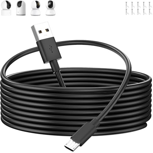 ACOCOBUY Câble Micro USB 5m, Câble USB pour Mi 360° Home Security Camera 2K Pro, Mi 360° Home Security Camera 2K, Mi 360° Camera (1080p) USB vers Micro USB Câble Chargement pour Caméra Sécurité, Noir