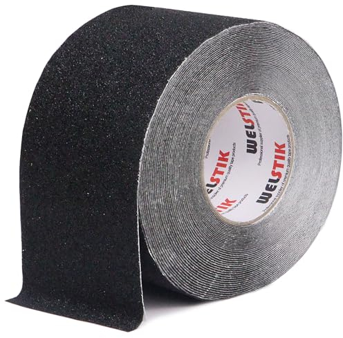 WELSTIK Antirutsch Klebeband Streifen mit Selbstklebend, 100mm x 20m Treppe Stufen Band Kleber rutschfest Klebeband, Hohe Traktion für innen- und Außenbereich Wasserfest, Schwarz