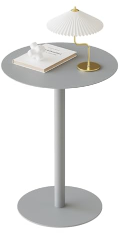 Yumyolk Runder Beistelltisch, Metall Modern 2 Ebenen Kaffeetisch Couchtisch Sofatisch Nachttisch Betttisch für Wohnzimmer Schlafzimmer Balkon Terrasse, 40x40x60cm, Grau