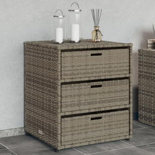 ZEYUAN Gartenschrank Grau 55x59x69 cm Poly Rattan, Geräteschuppen, Gerätehaus, Wetterfest, Outdoor Schrank, Gartenhausschränke, Terrassenschrank - 365557
