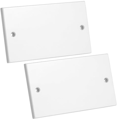 rhinocables Double Socket Blanking Plate – Plug Covers, UK | Waterproof Light Switch Cover | Electric Wall Fitting | Blank Cover Plate for Unused Outlet | White with Screws (Pack of 2)