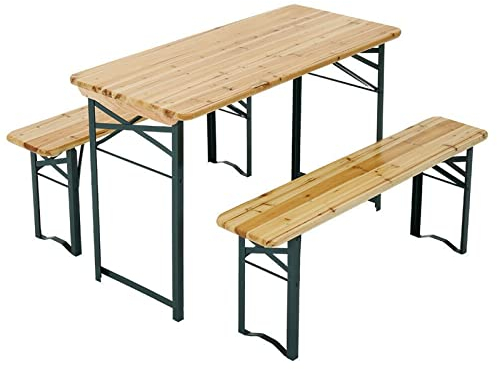 Klappbarer Esstisch und Bank aus Holz, Gartenbock, Bistro, Biertisch, Stühle, leicht zu montierendes Terrassenset, Terrassenset