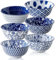 Cerkik Keramik Suppenschalen Set - 709 ml Tief Müslischale Porzellan - 24 oz große Küche Abendessen Schüssel Essen Salat Pasta Dessert Nudel Reis Haferflocken - Set von 6 - Vintage Blau