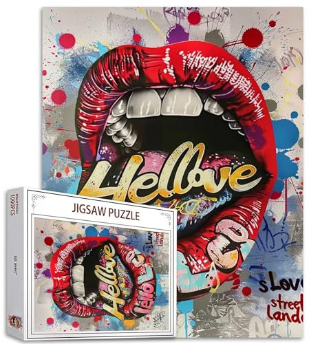 Tucocoo 1000 Pieces Street Art Graffiti Tongue Puzzles for Adults Funny Lips Jigsaw Puzzle for Challenging Family Activity Games, Colorful Jigsaw Puzzles for Decorative Gifts